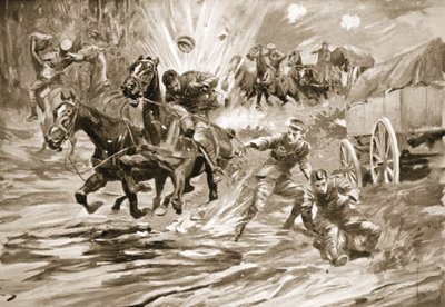 Sergeant Bostock kümmert sich um die Verwundeten eines Konvois, den er unter schwerem Beschuss leitete von Howard K. Elcock